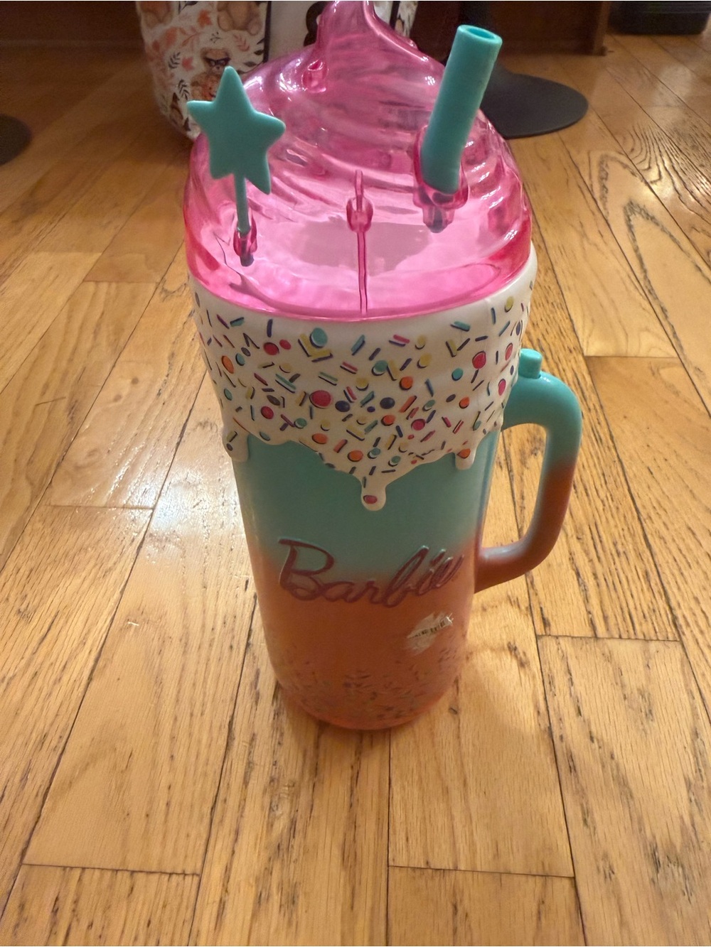 Barbie Pink and Teal Sprinkles Party Travel Mug with Straw